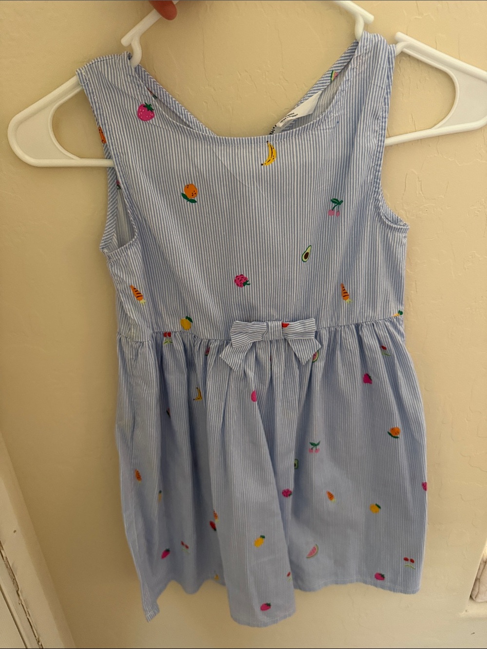 H&M Light Blue Striped Fruit Print Sundress with Front Bow